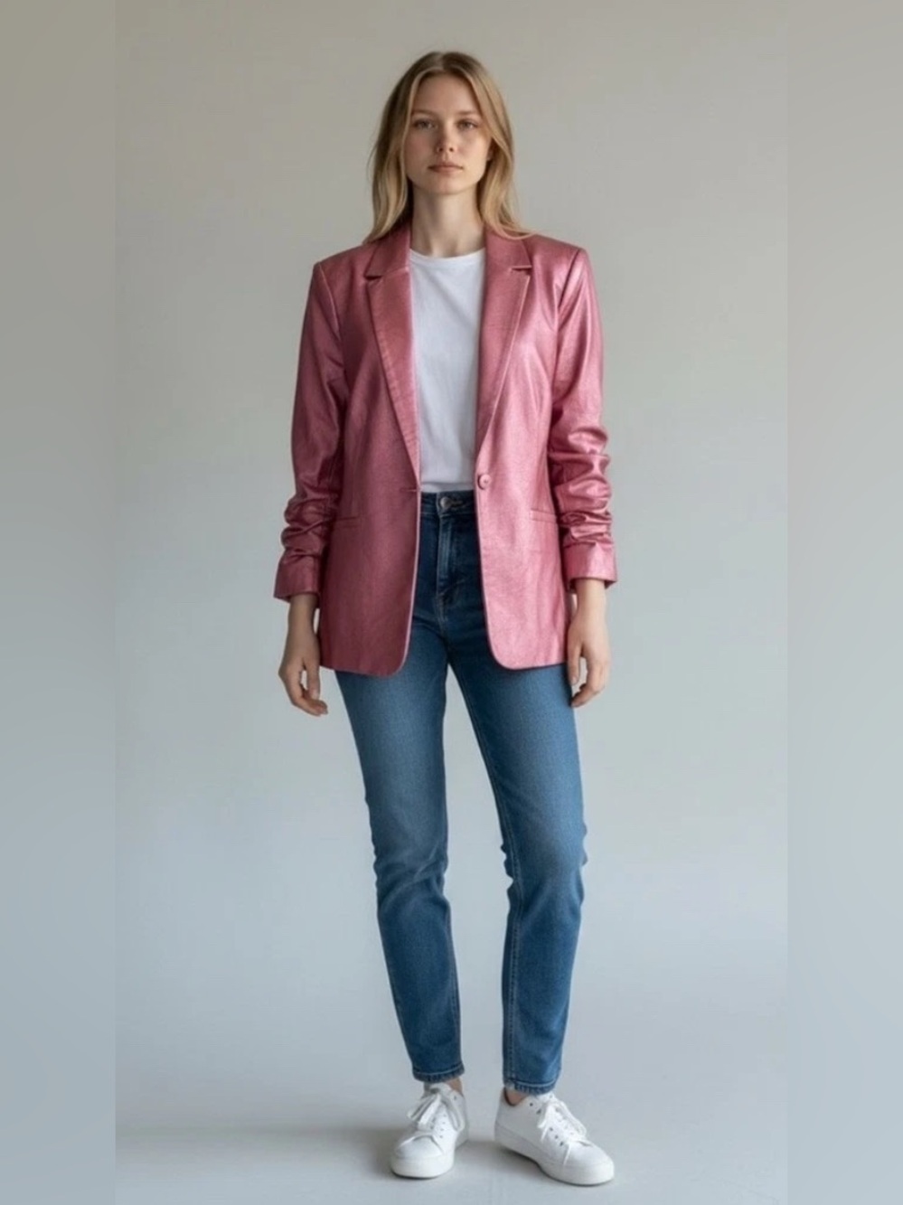 Cinq a Sept Kylie Ruched Sleeve Metallic Blazer NWT